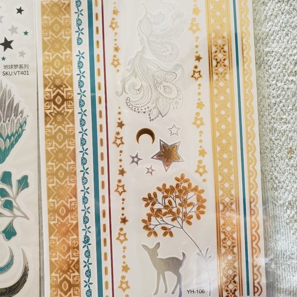 3 sheets Golden White Temporary Tattoo - Picture 4 of 16